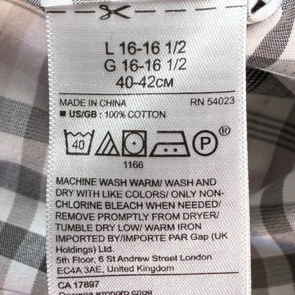 Banana Republic Camden Fit Plaid Non-Iron Cotton Shirt Mens Lg Grey Black White